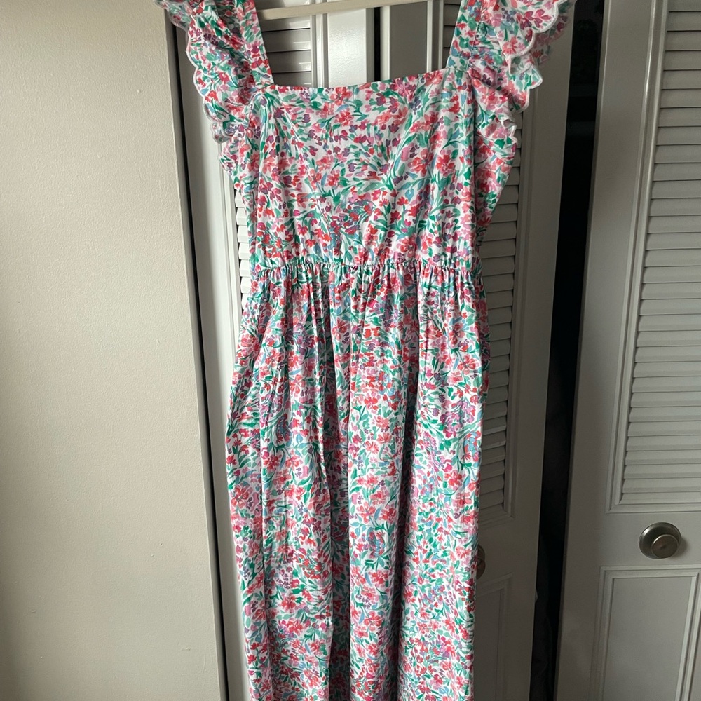 J. Crew Floral Midi Dress - Pink, Green, Red